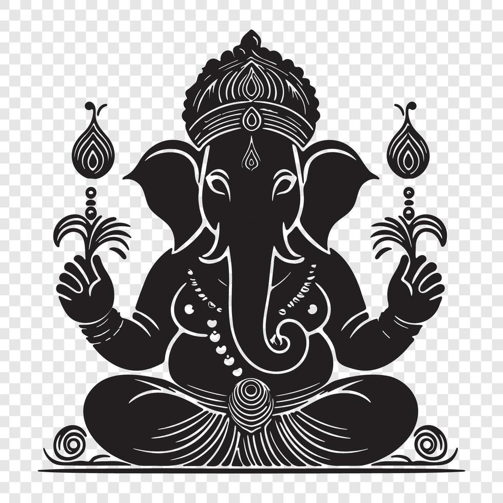 The elephant is sitting in the lotus position, with a flower in its hand vector