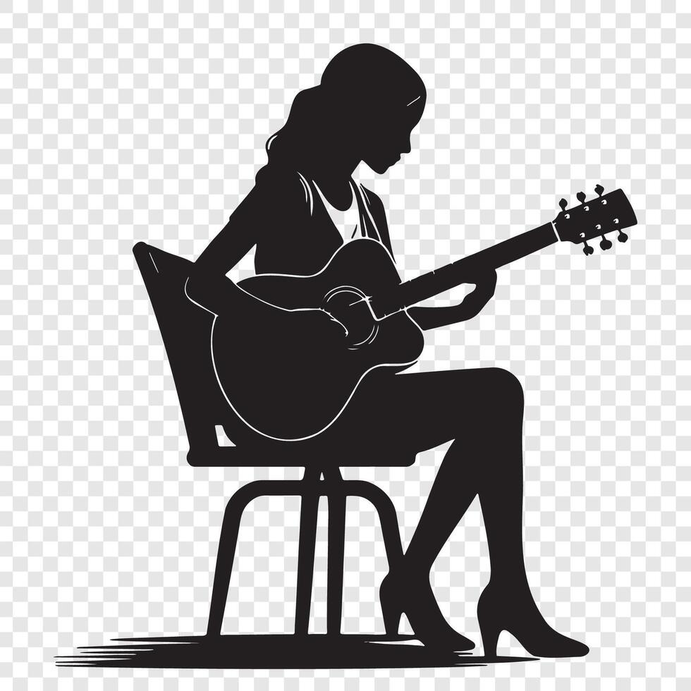 Silhouette of a woman playing guitar on a chair vector