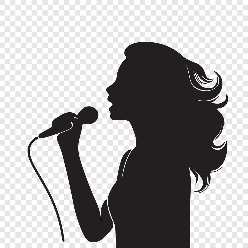 Silhouette of a woman singing into a microphone vector