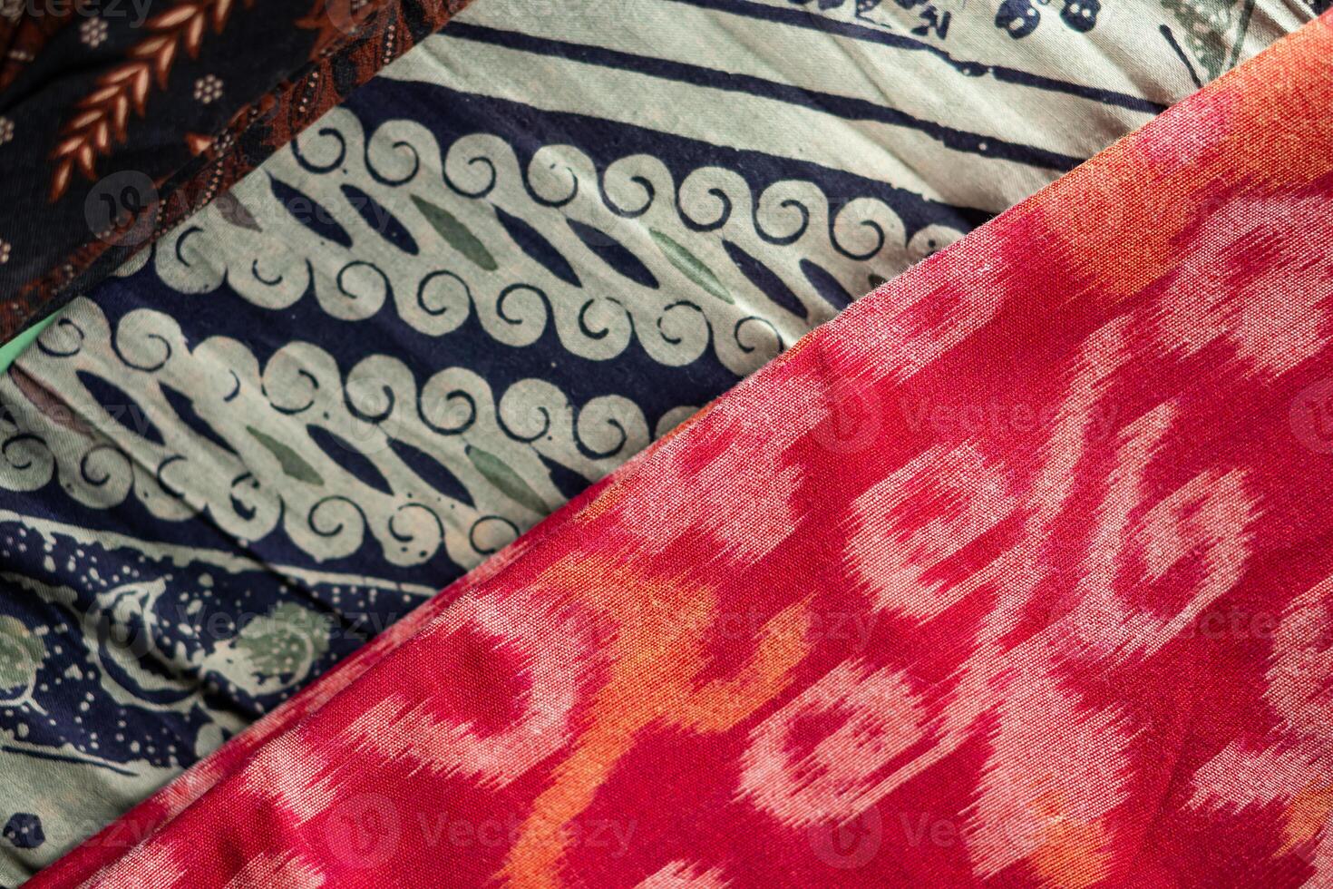 Contrasting Fabric Patterns in Red and Blue photo