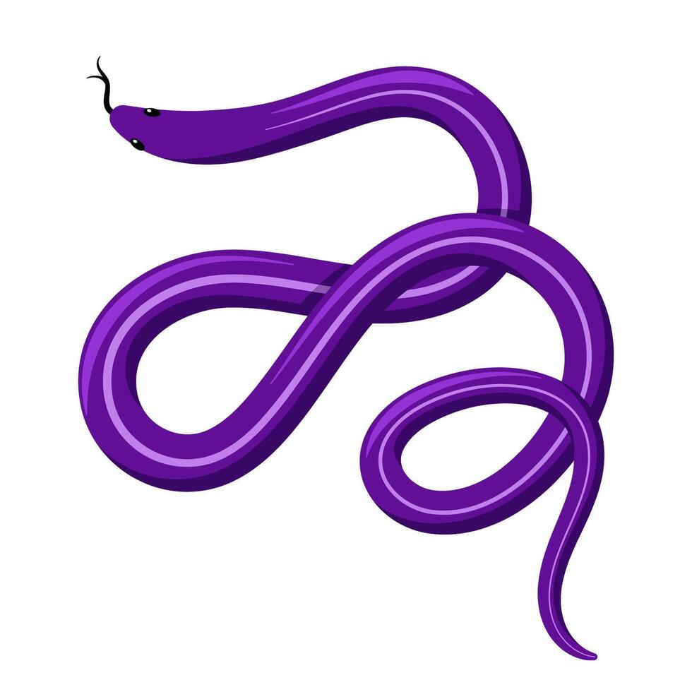 Purple exotic tropical snake. Cartoon flat illustration vector