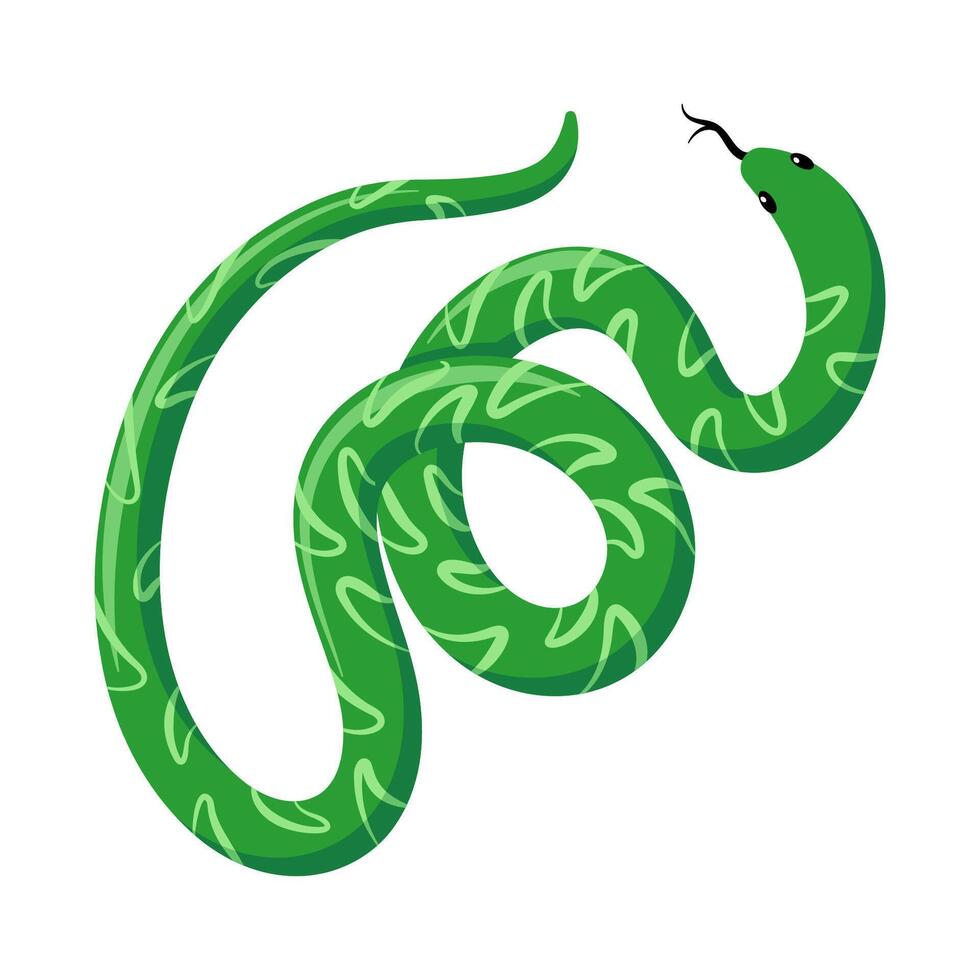 Green exotic tropical snake. Cartoon flat illustration vector