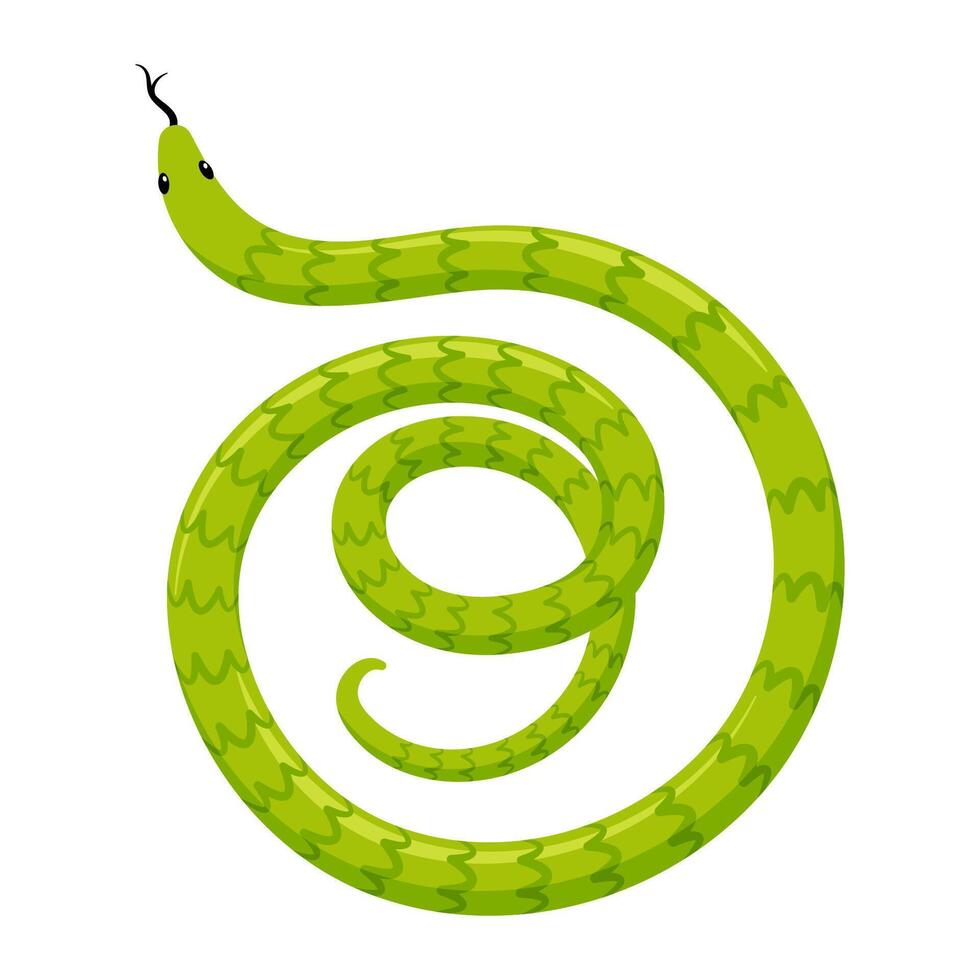 Light green exotic tropical snake. Cartoon flat illustration vector