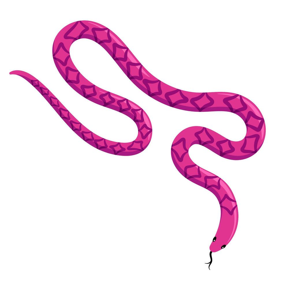Pink exotic tropical snake. Cartoon flat illustration vector