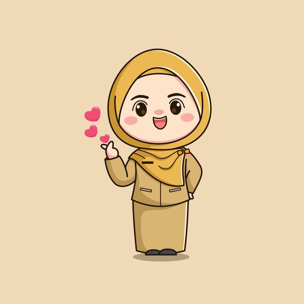 Cute hijab teacher character with love hands ver2 vector