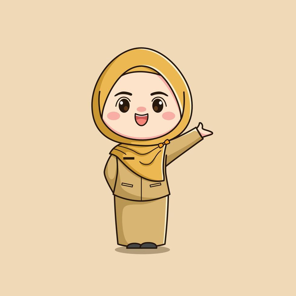 cute hijab teacher character with one hand pointing up ver2 vector