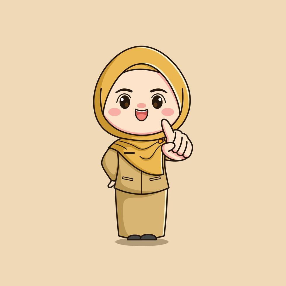 cute hijab teacher character with hands pointing forward ver2 vector