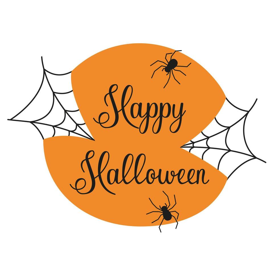 postcard with spiders and web for Halloween. Festive icon for All Saints Day. vector