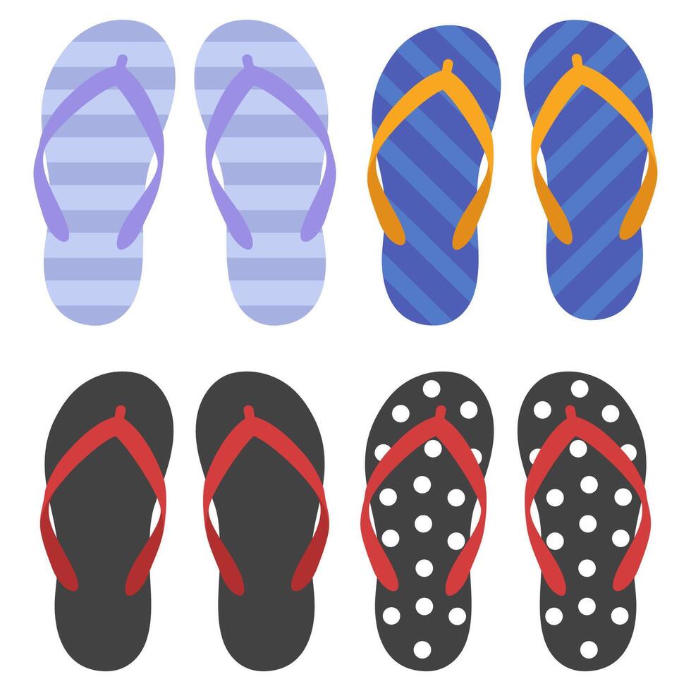 Beach slippers icon set isolated on white background. vector
