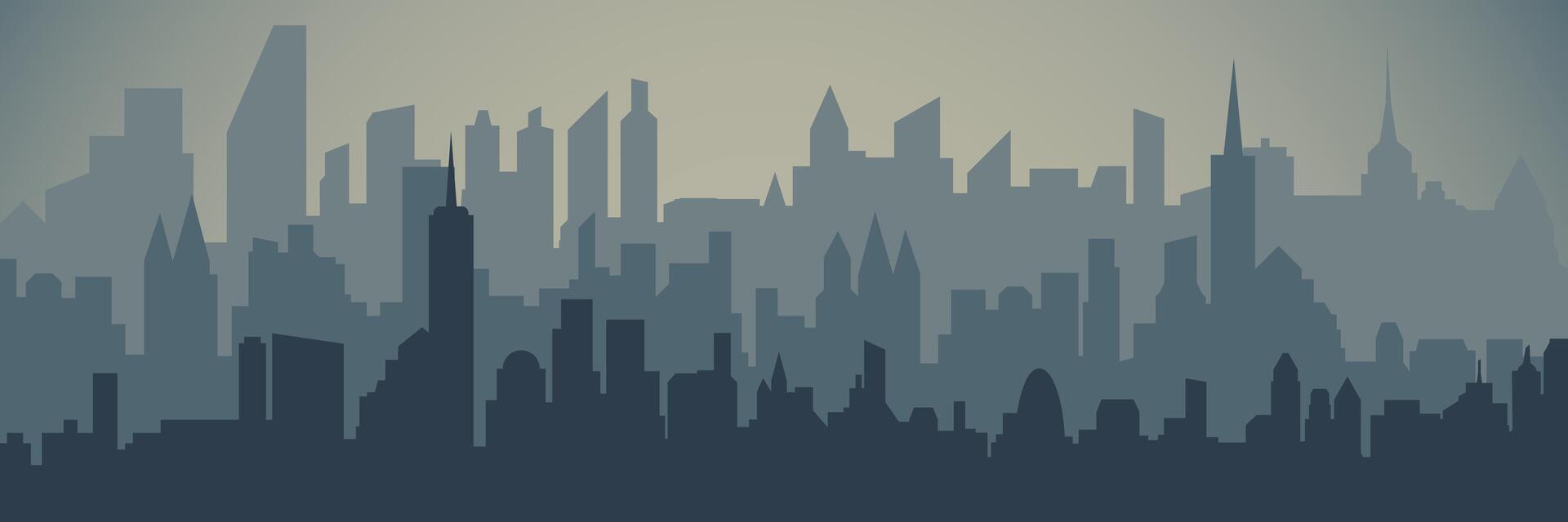 Silhouette of the city in dark colors with a slight glow. Flat illustration. vector
