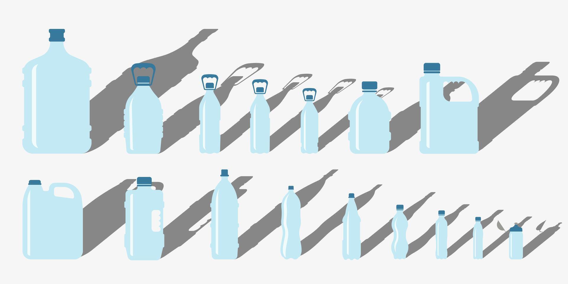 Large and small water bottles with shadow. vector