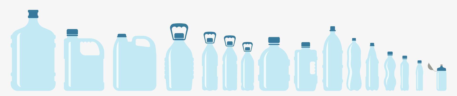 Set of plastic water bottles isolated on white background. vector