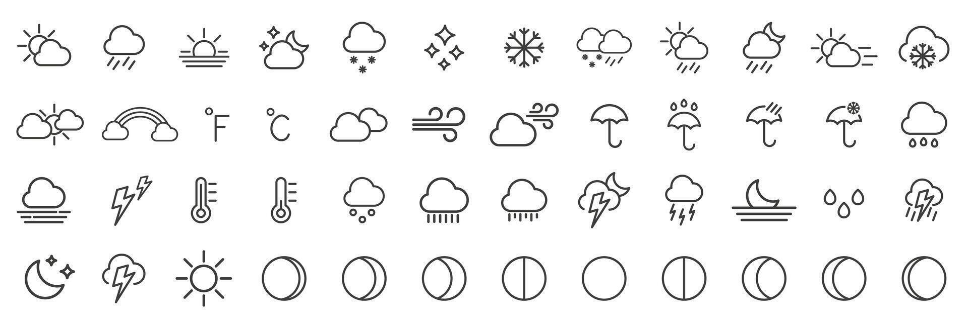 Set of weather icons in linear style. vector