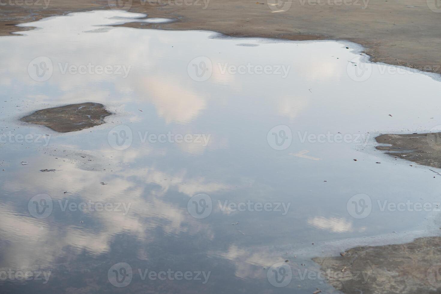 Cloud Reflection in Puddle on Concrete photo
