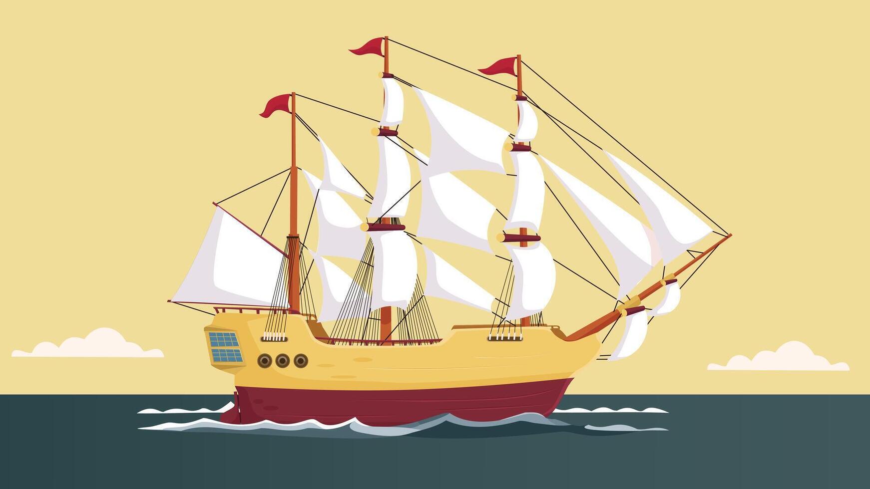 ship sailing in the sea vector