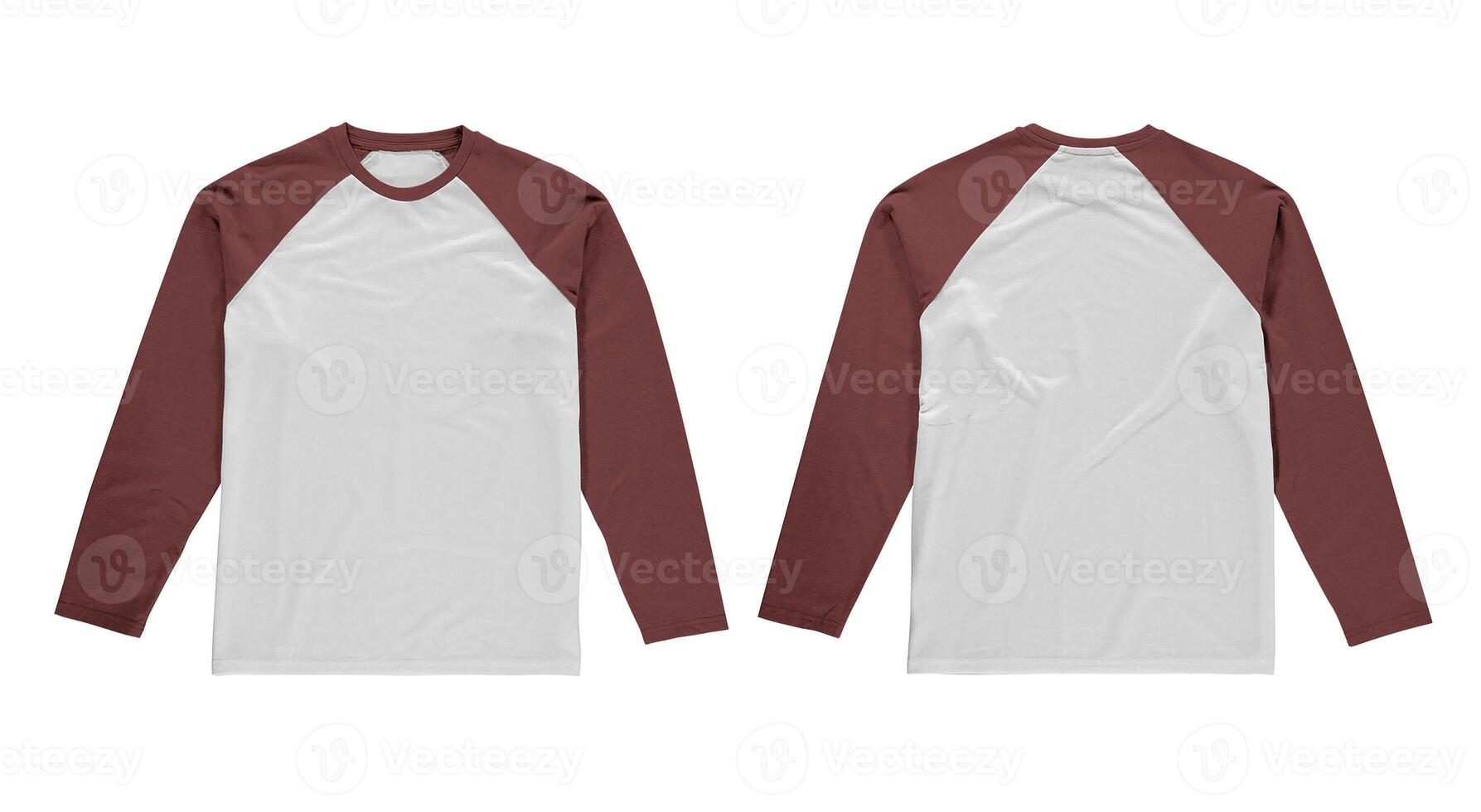 White long sleeve baseball t shirt with red sleeves, isolated on white background. photo