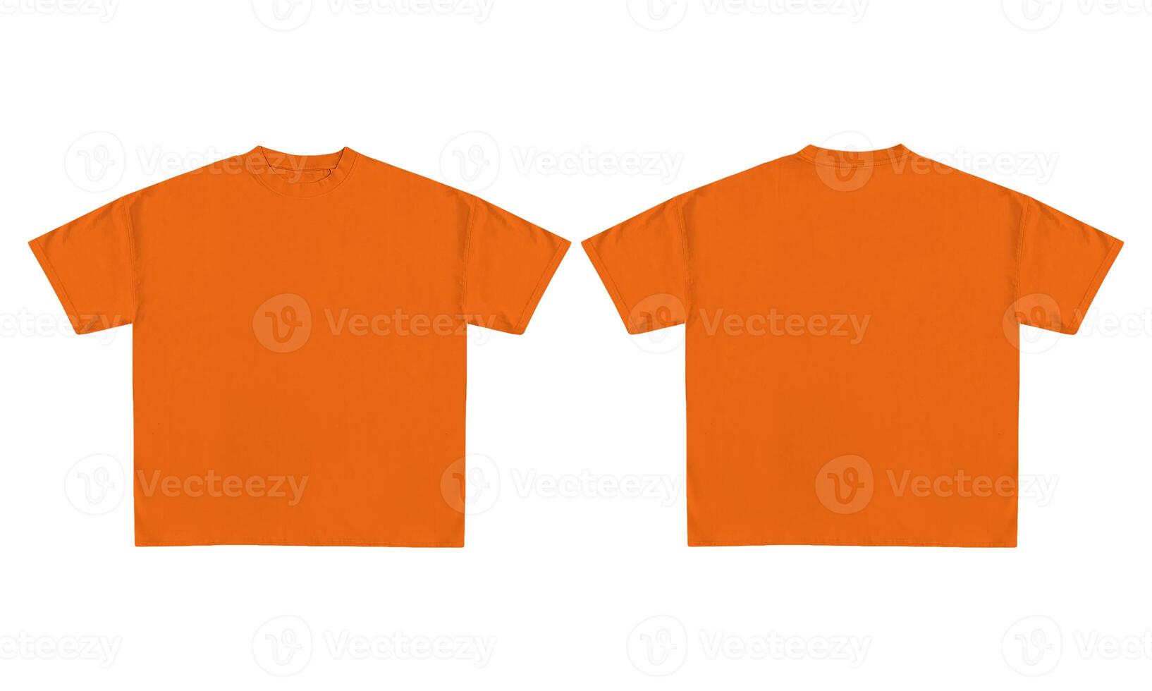 Two orange t shirts, one front view and one back view, isolated on a white background photo