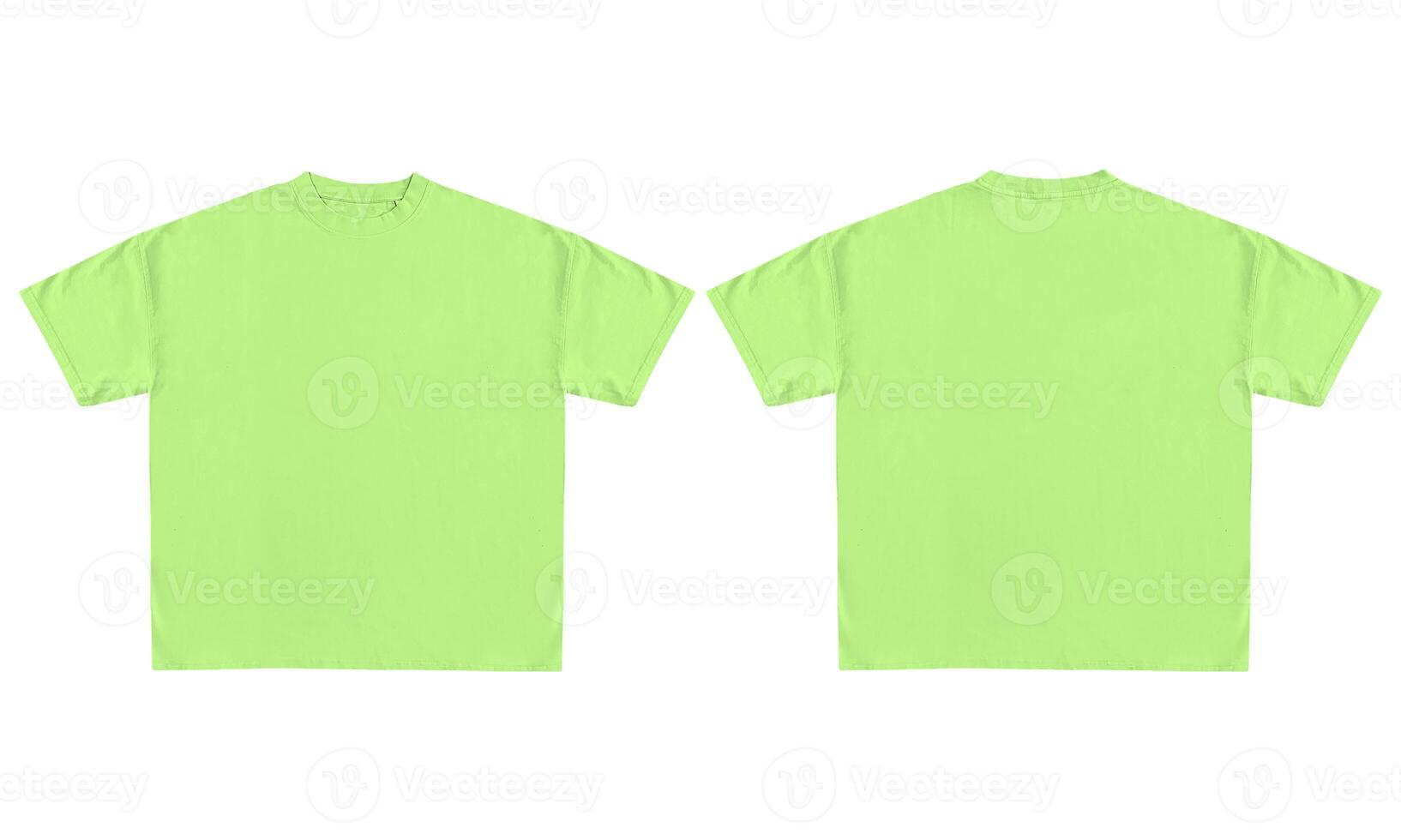 Front and back view of a plain lime green t shirt isolated on white background photo