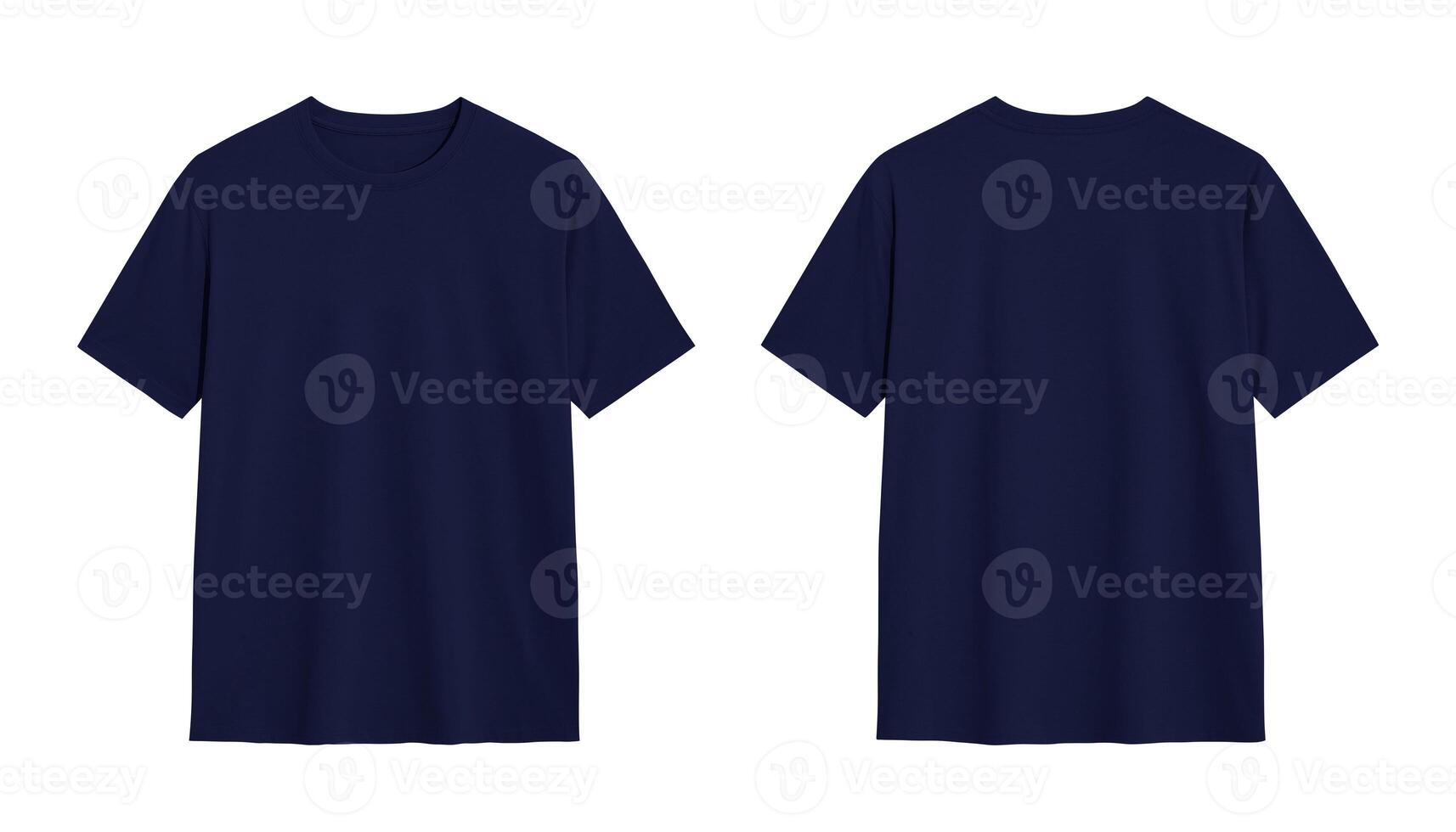 Two plain navy blue t shirts on a white background. photo
