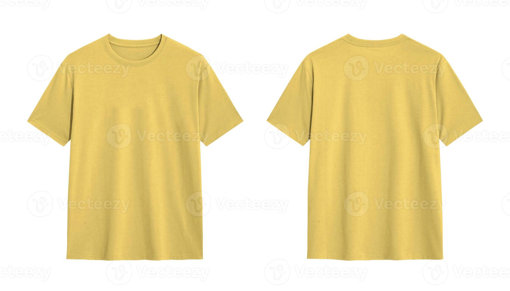 Yellow T Shirt Mockup, Front and Back View Isolated on White Background photo