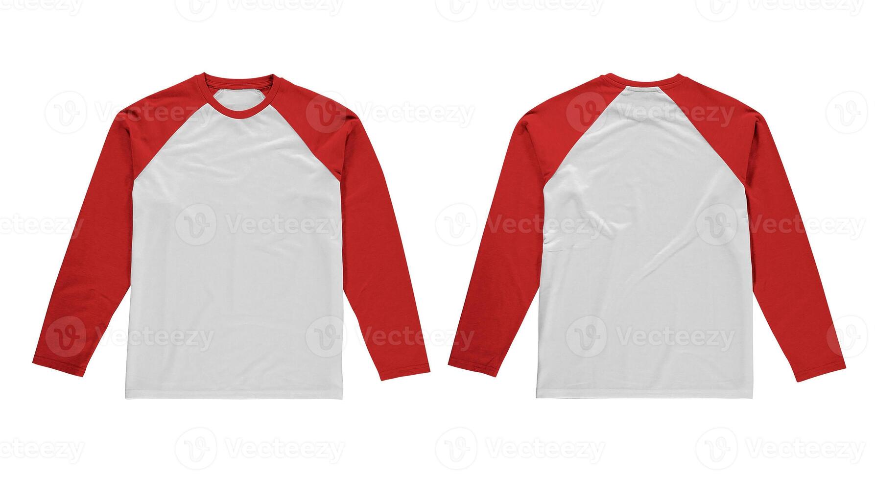 White long sleeve t shirt with red sleeves, mockup for design and branding photo