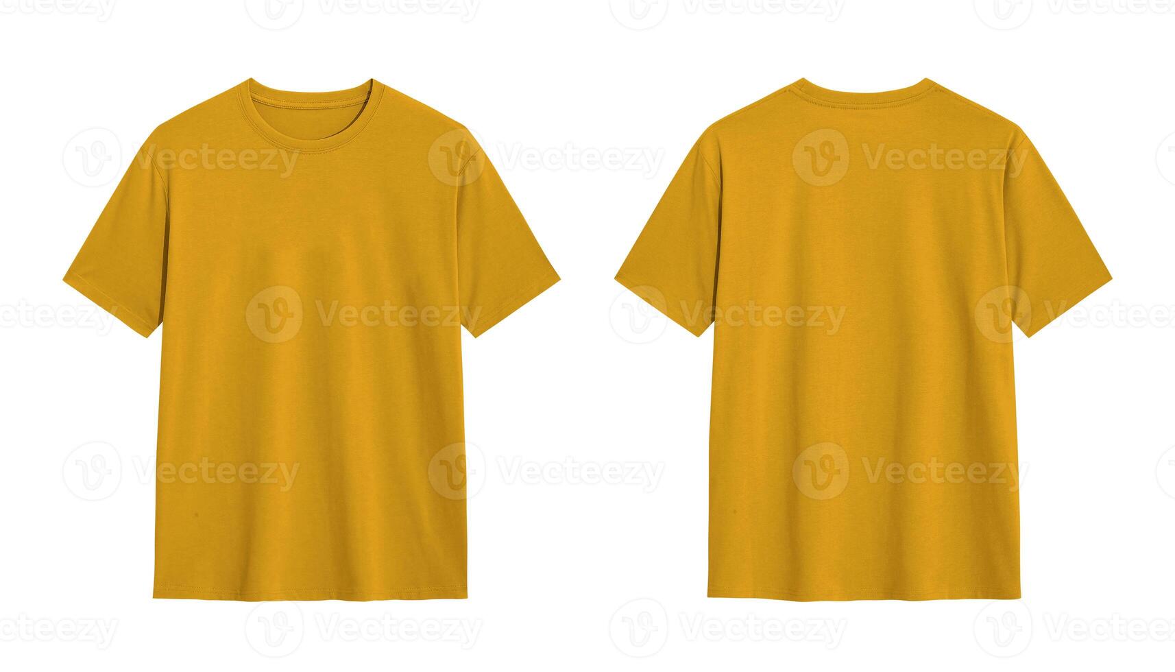Yellow t shirt mockup, front and back view, isolated on white background. photo