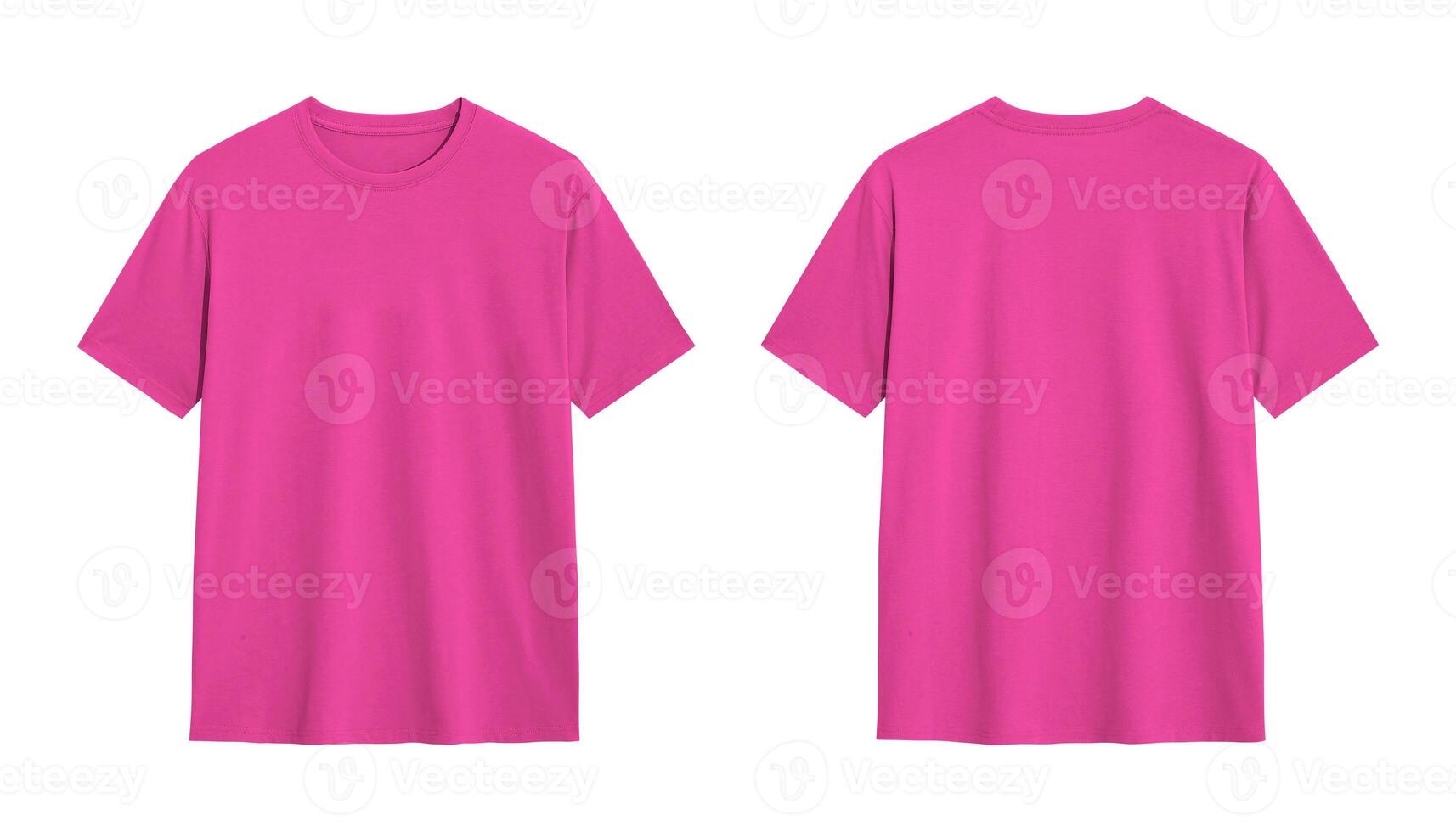 Pink t shirt mockup, front and back view, isolated on white background. photo