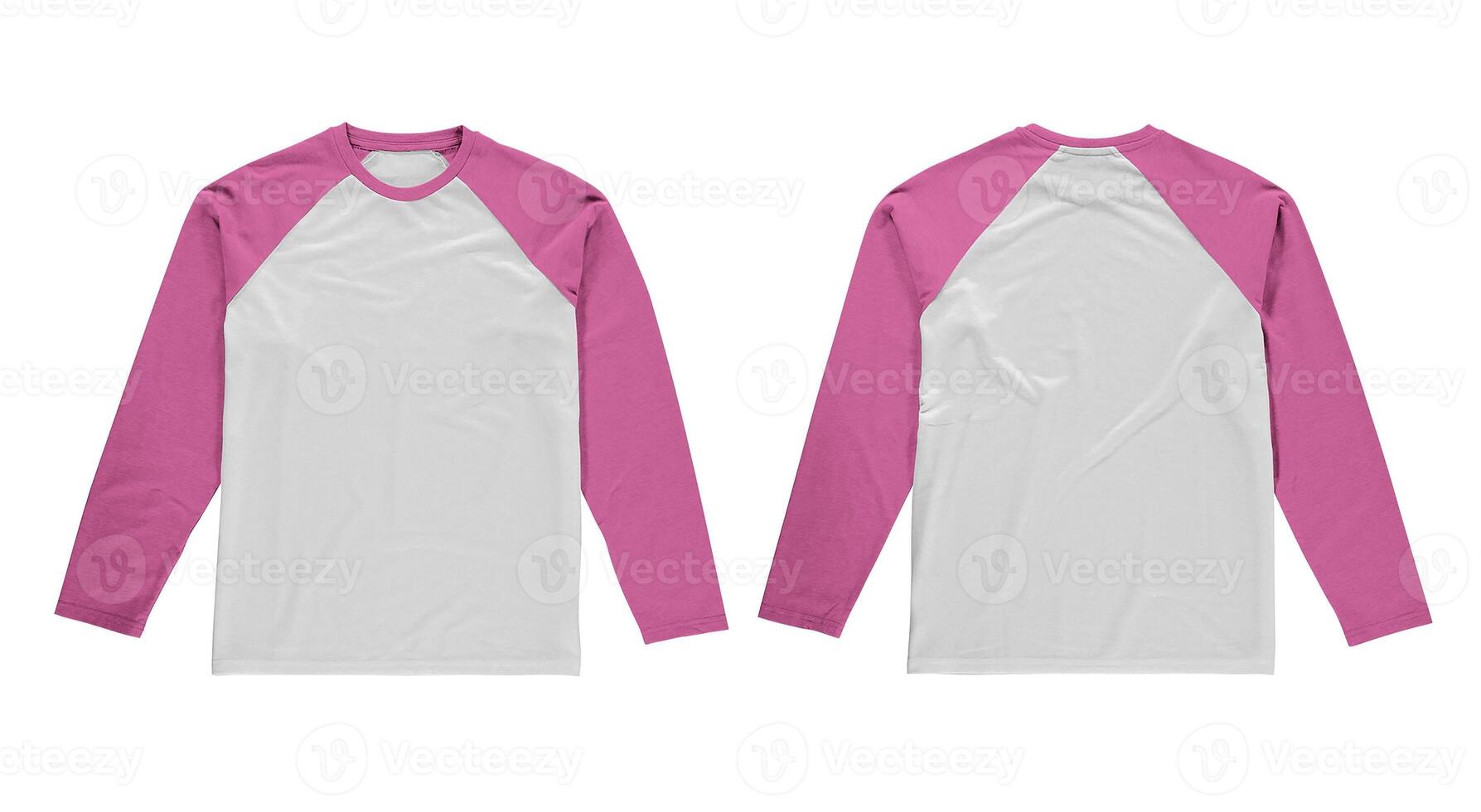 White long sleeve shirt with pink sleeves, front and back mockup photo