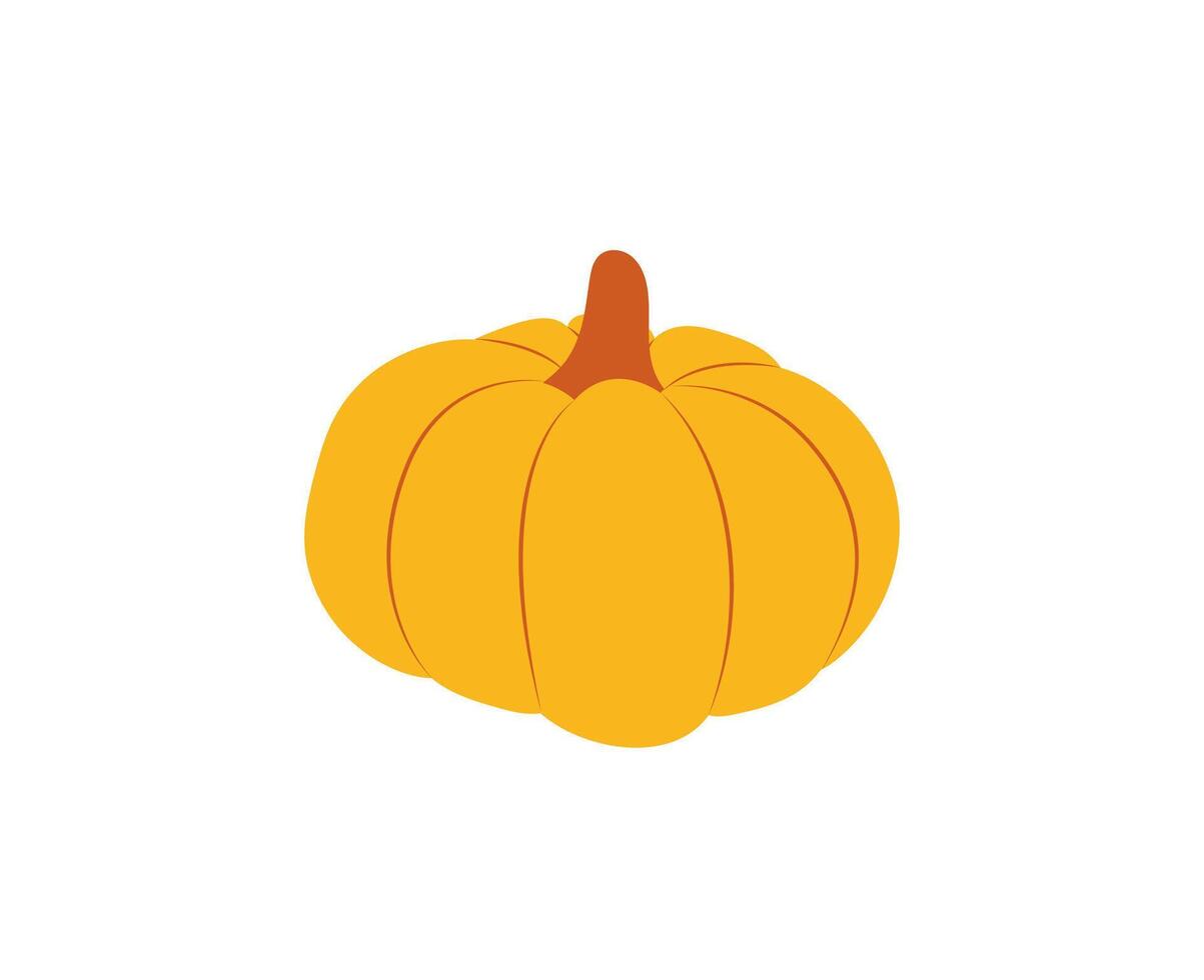 Simple pumpkin isolated on white background. Hand drawn flat cartoon design element for fall, autumn, harvest, Thanksgiving, Halloween theme vector