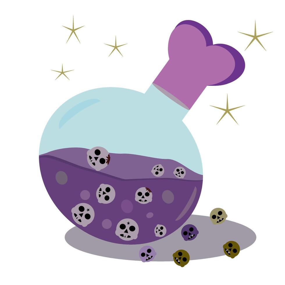 A purple potion jar with a skull inside. Hand drawn. vector