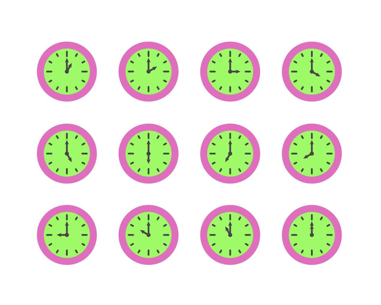 Summer clock color icon design with fruits. Collection of fruit icons of time. vector