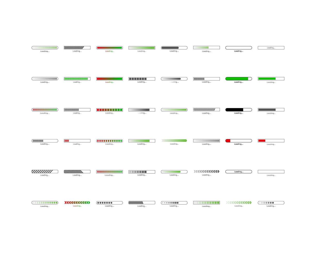 Collection Loading bar status icon. illustration. Set of loaded icons. Download progress. Donload or Upload. vector
