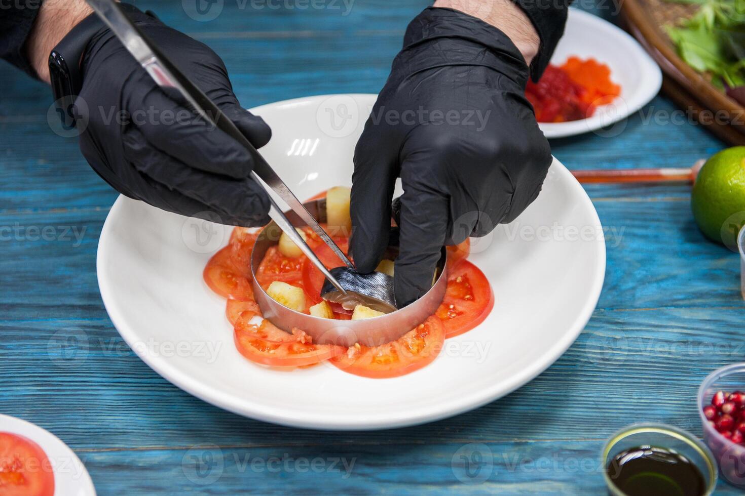 Escabeche fish dish with caviar photo