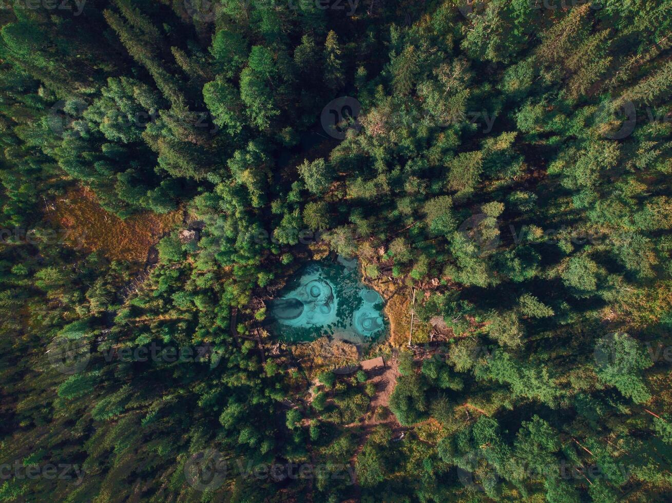 Geyser blue, silver lake with thermal springs photo