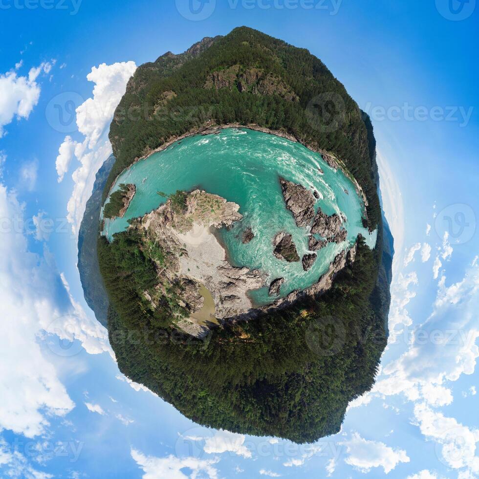 360 spherical panorama of Aerial view of Katun river photo