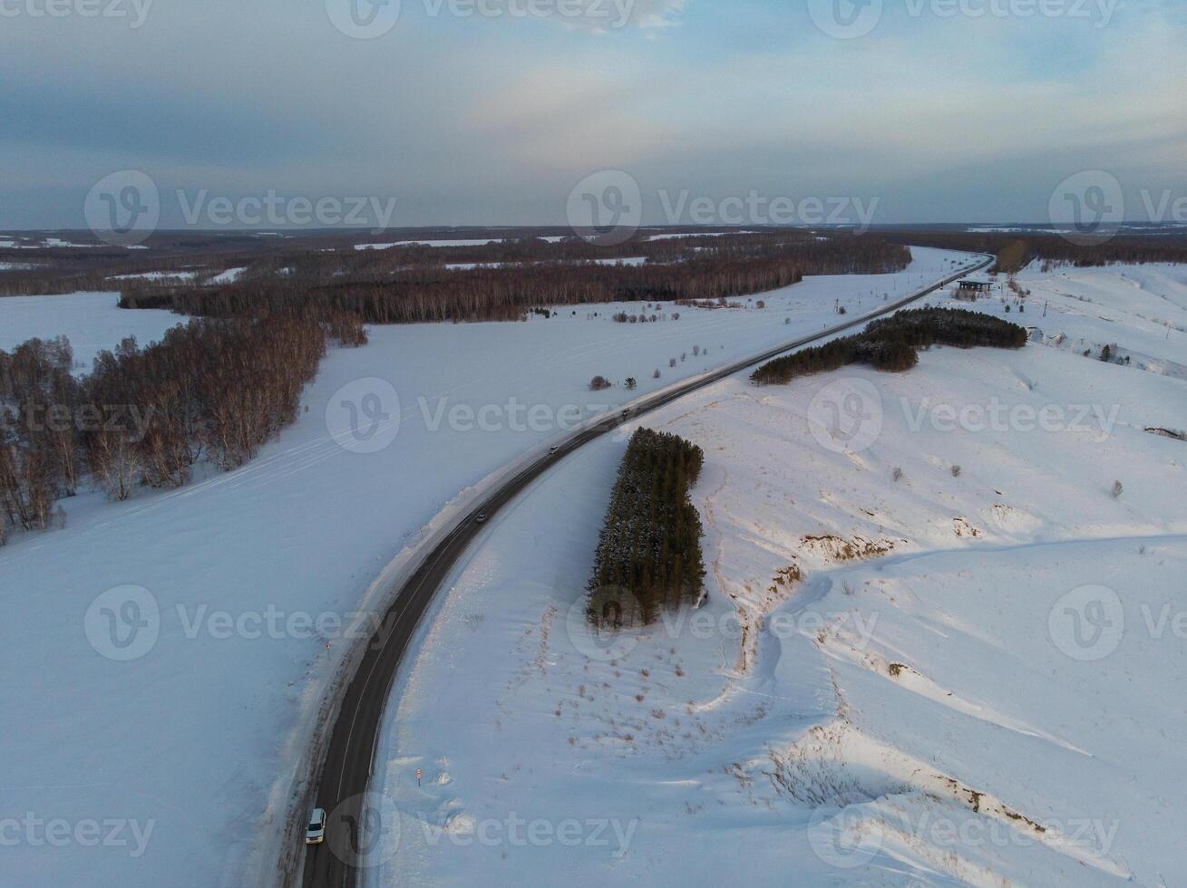 Aerial view of a winter road photo