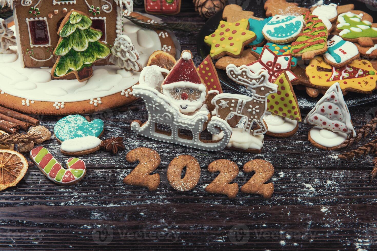 Gingerbreads for new 2022 year and christmas photo