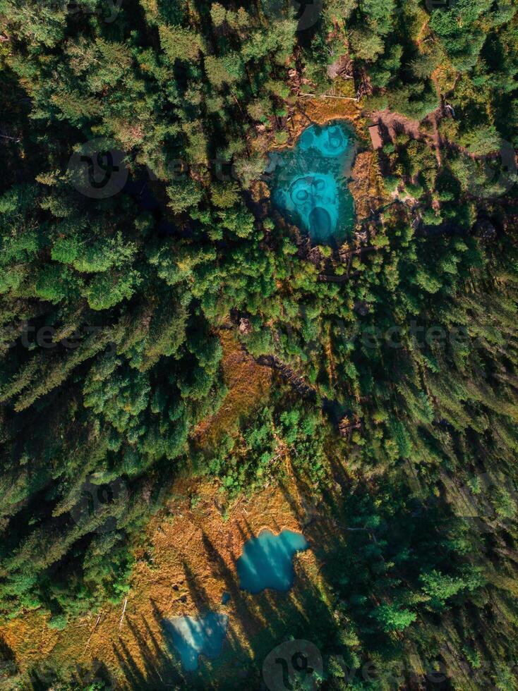 Geyser lake with thermal springs photo