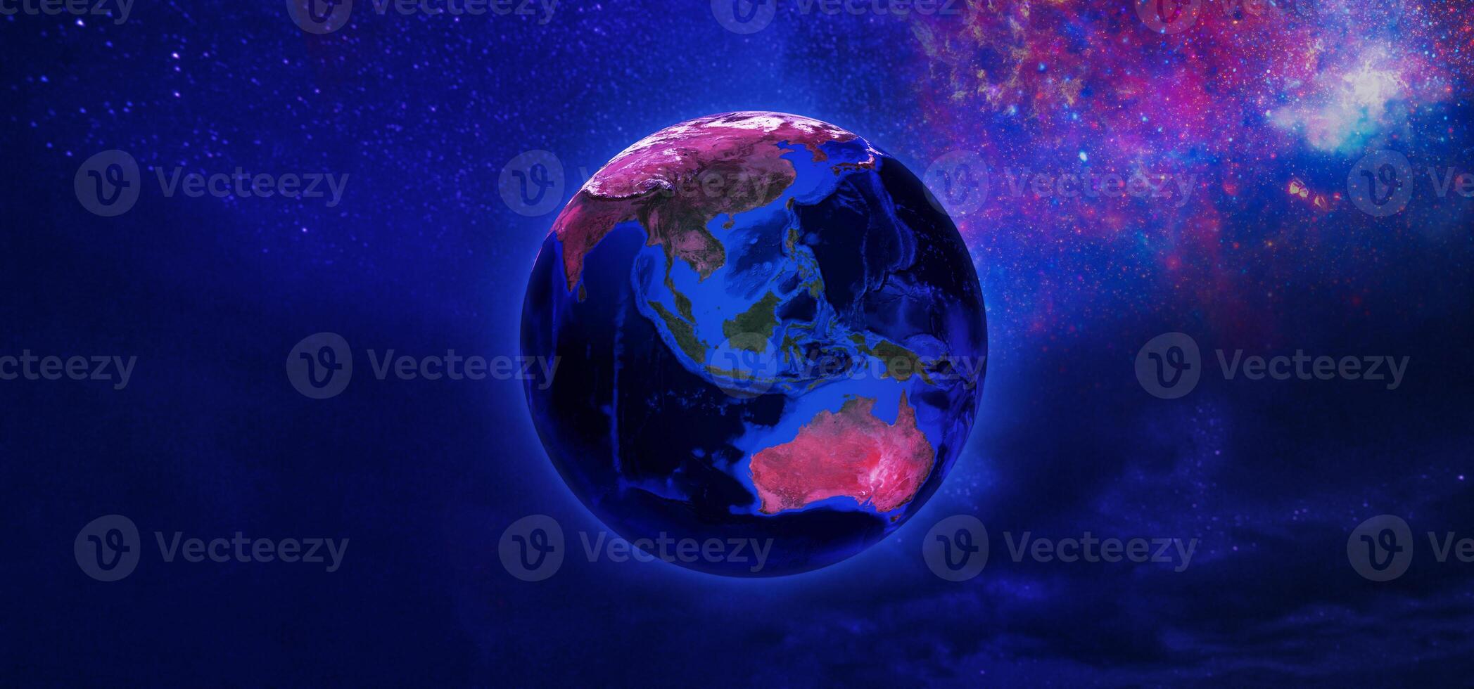 View of Earth from space in neon tone. photo