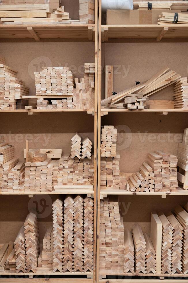 Furniture factory workshop with wood items. photo