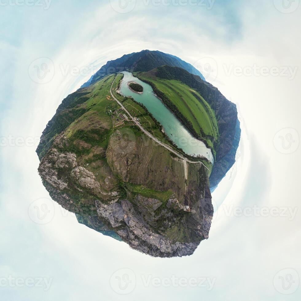 360 spherical panorama of Katun river photo