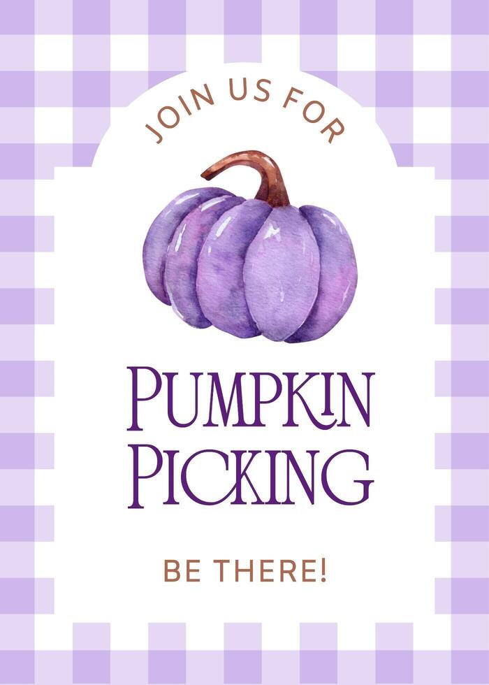 Purple Pumpkin Picking Invitation Card template