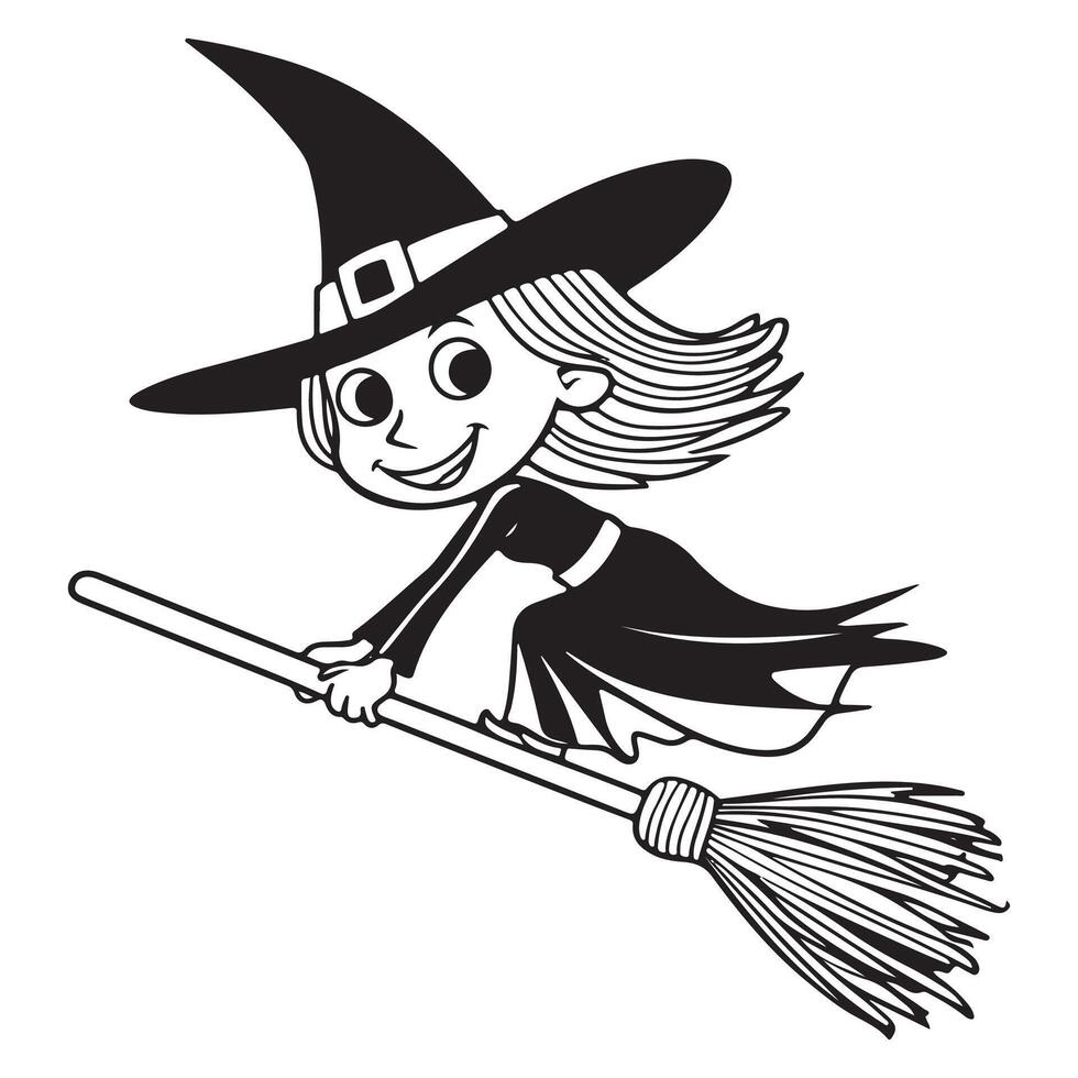 A cartoon witch flying on a broomstick vector