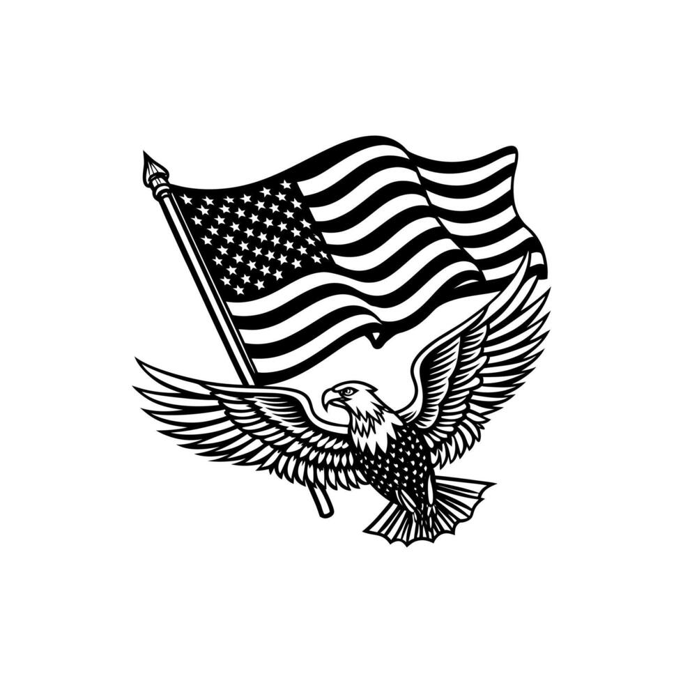 American flag and bald eagle vector