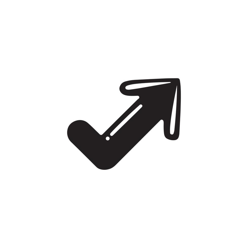 A black and white icon of an arrow pointing down vector
