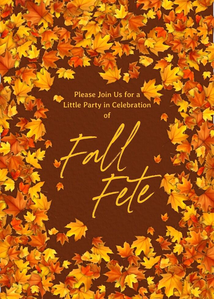 Fall Fete Party Invitation Card Template with Autumn Leaves