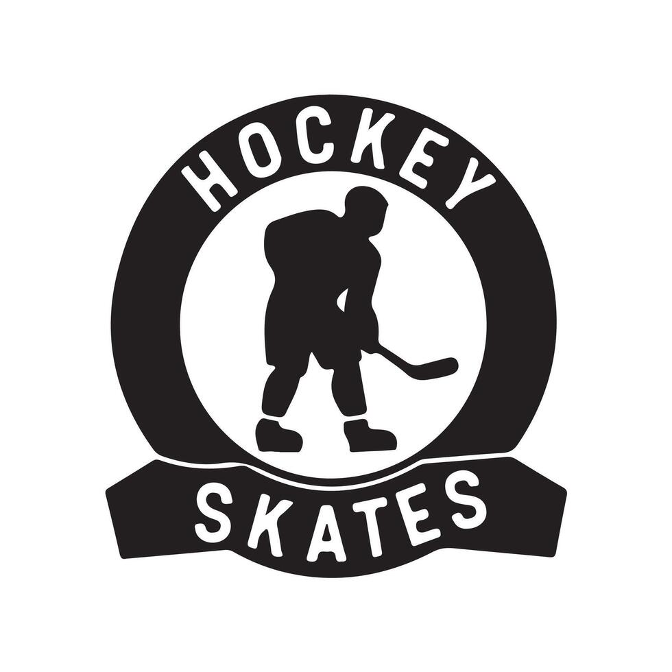 Hockey logo with a man holding a hockey stick vector