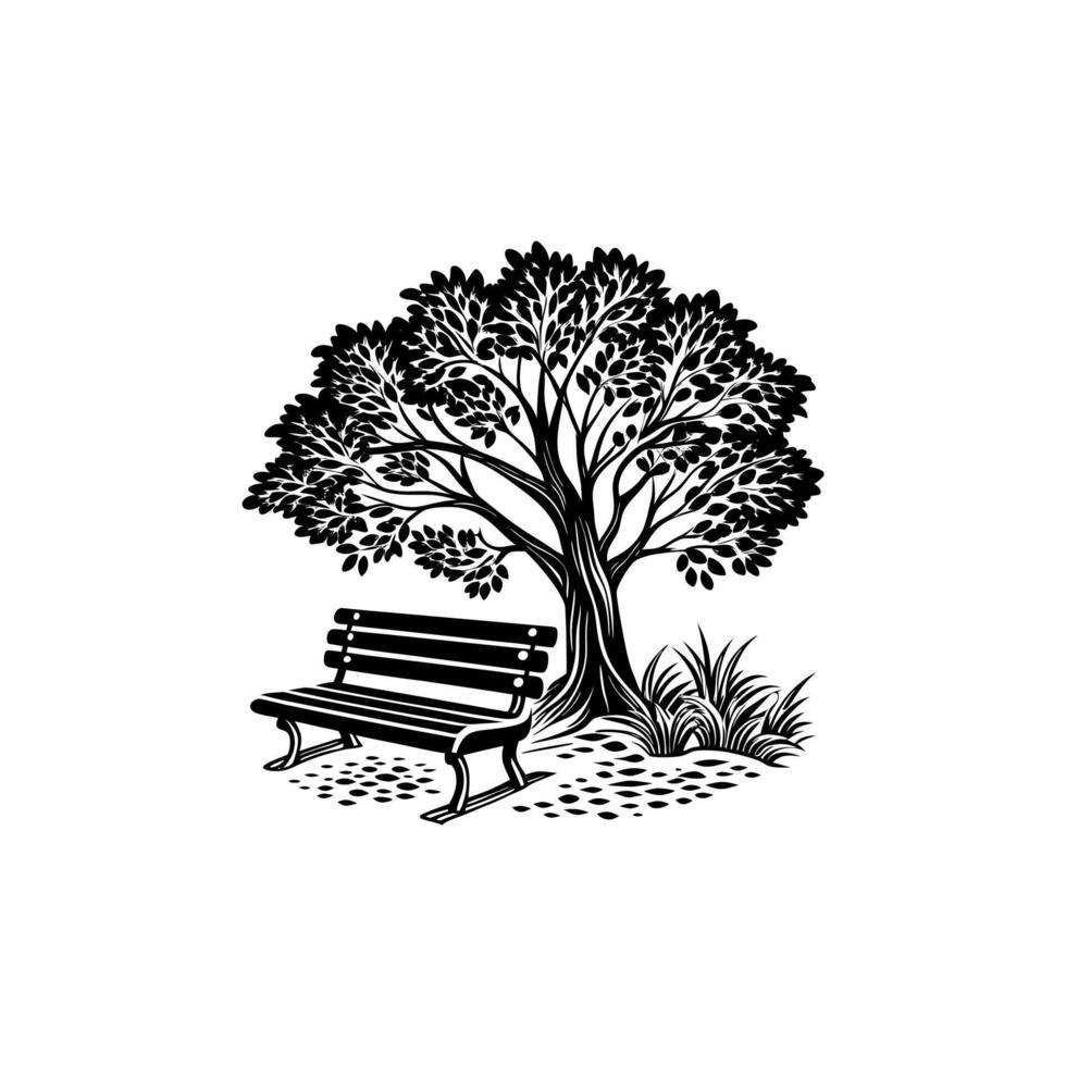 Calm and Quiet A Garden Bench in the Shade vector