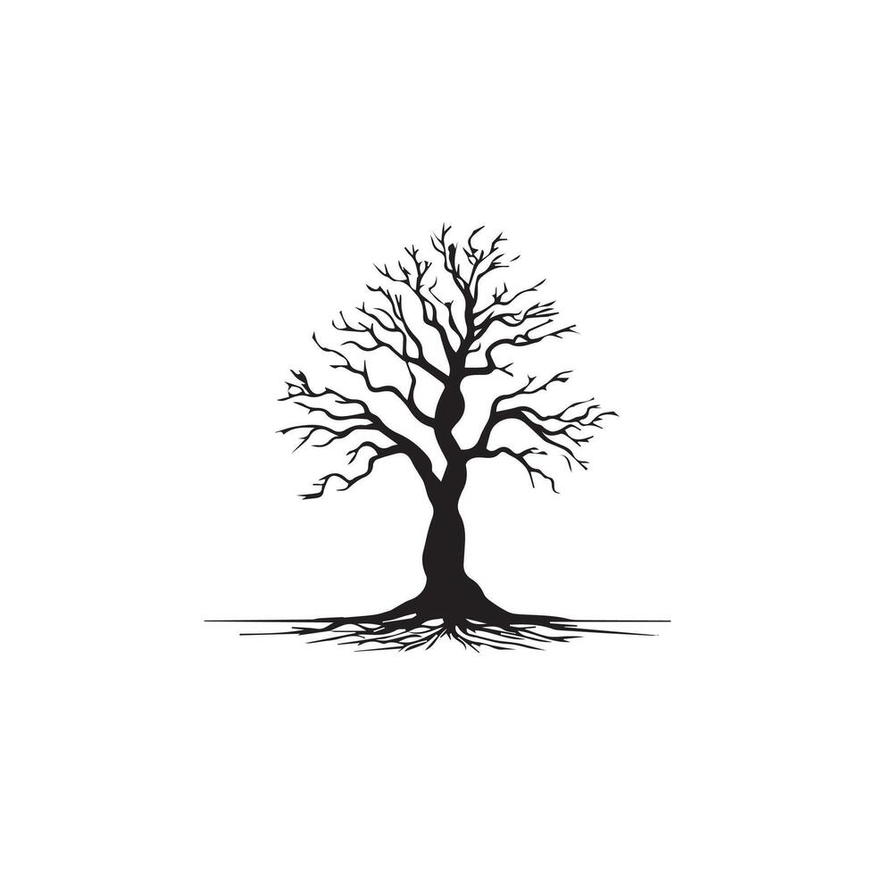 A black and white illustration of a tree with no leaves vector