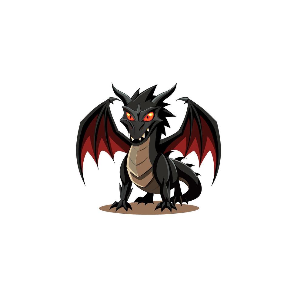 A cartoon black dragon with red eyes vector